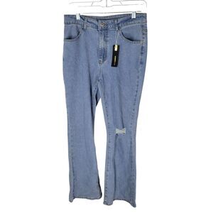 Gilipur Womens Size M 28 Blue Solid Distressed Boot Cut Flared Jeans